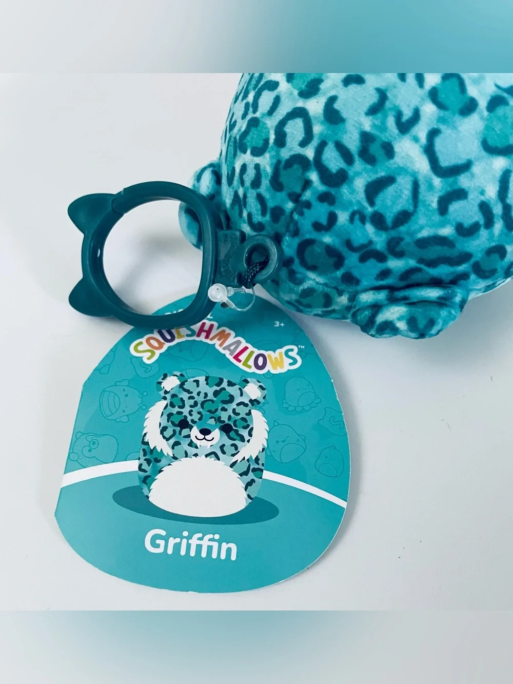 Griffin Squishmallows the aqua saber tooth tiger Clip-On Plush Keychai
